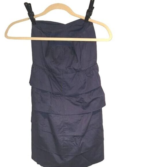 J Crew Womens Strapless Ruffled Mini Dress Navy Blue Size S NWOT - Picture 2 of 4